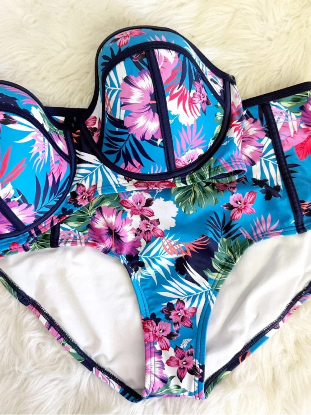 Swimsuits For All Floral Bikini Set Top 16 Bottom 12 Blue Pink